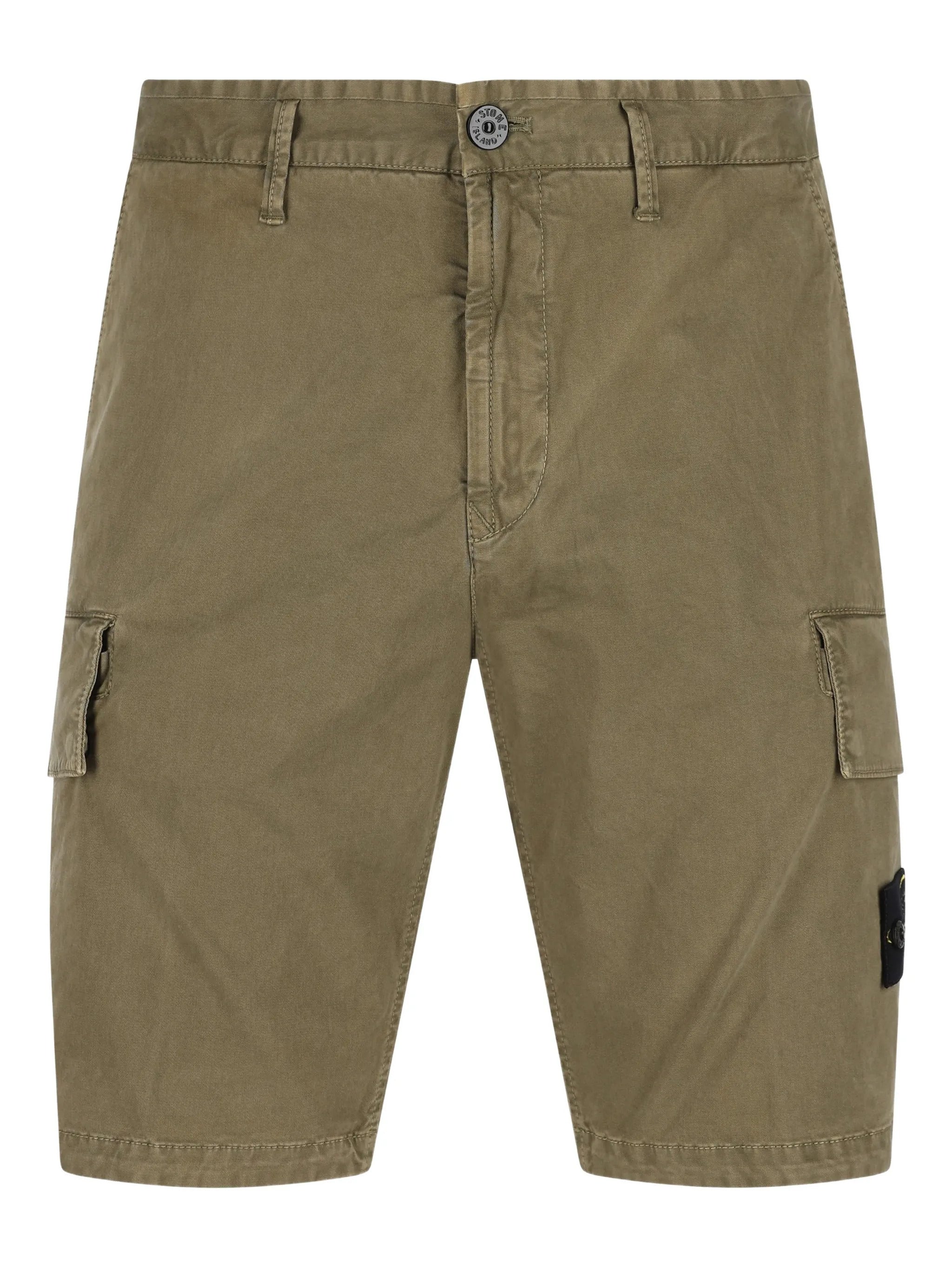 Angled Hand Pockets Cotton Elastane Cargo Shorts with Asymmetrical Seams