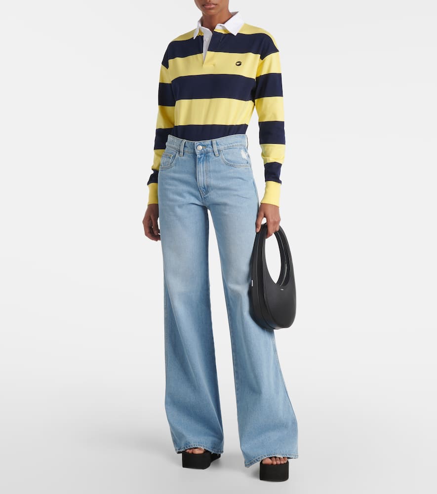 Leather-trimmed wide-leg jeans