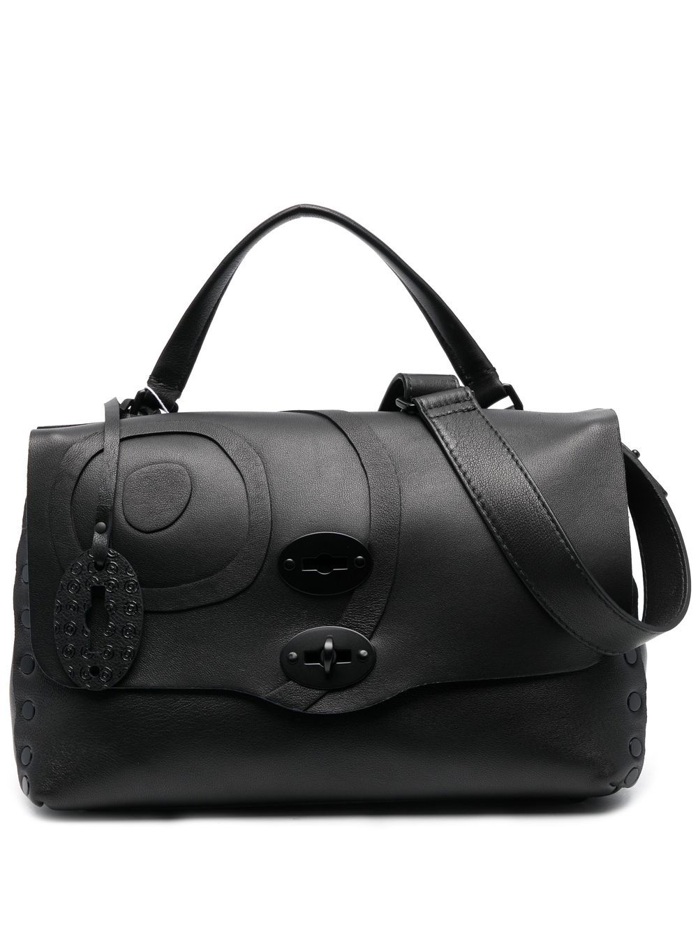 Foldover top leather satchel - Black