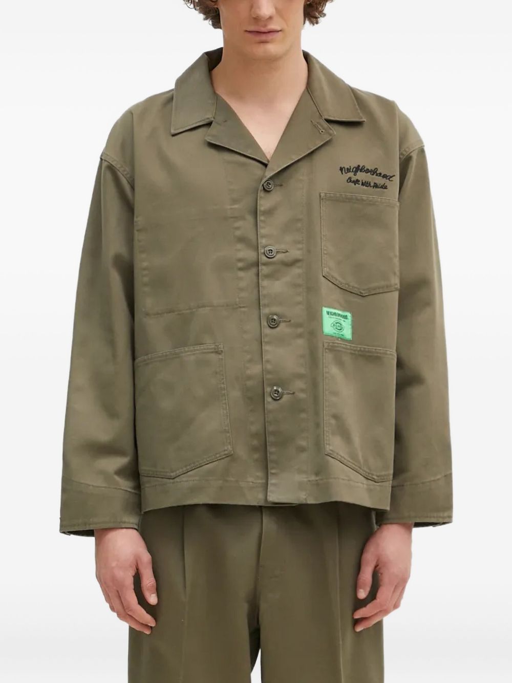 Embroidered-logo patch-pocket jacket - Green