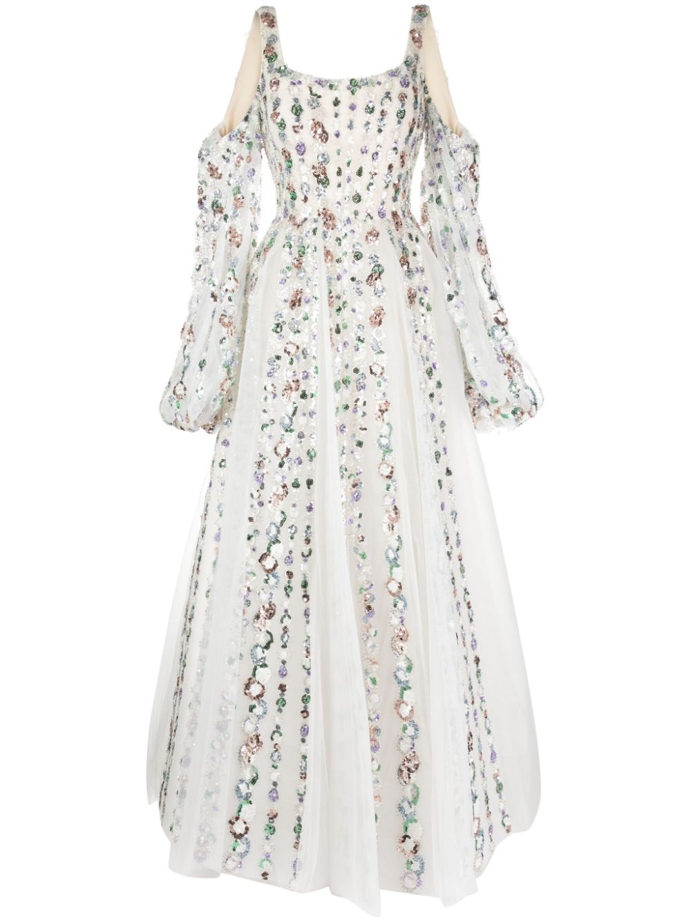 Sequinned cold-shoulder tulle dress - Green