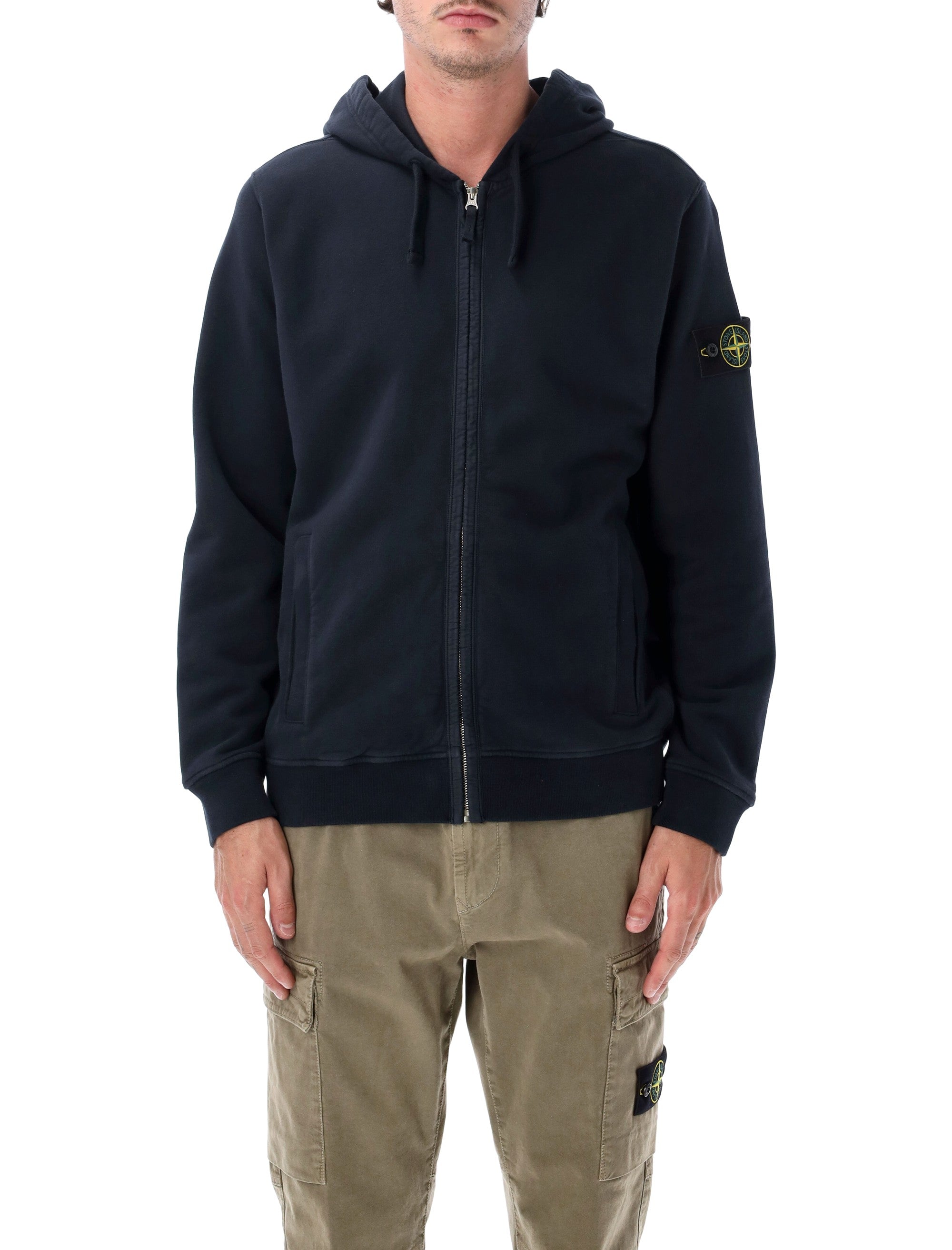 Brushed Organic Cotton Full-Zip Hoodie with Drawstring Hood and Badge Detail