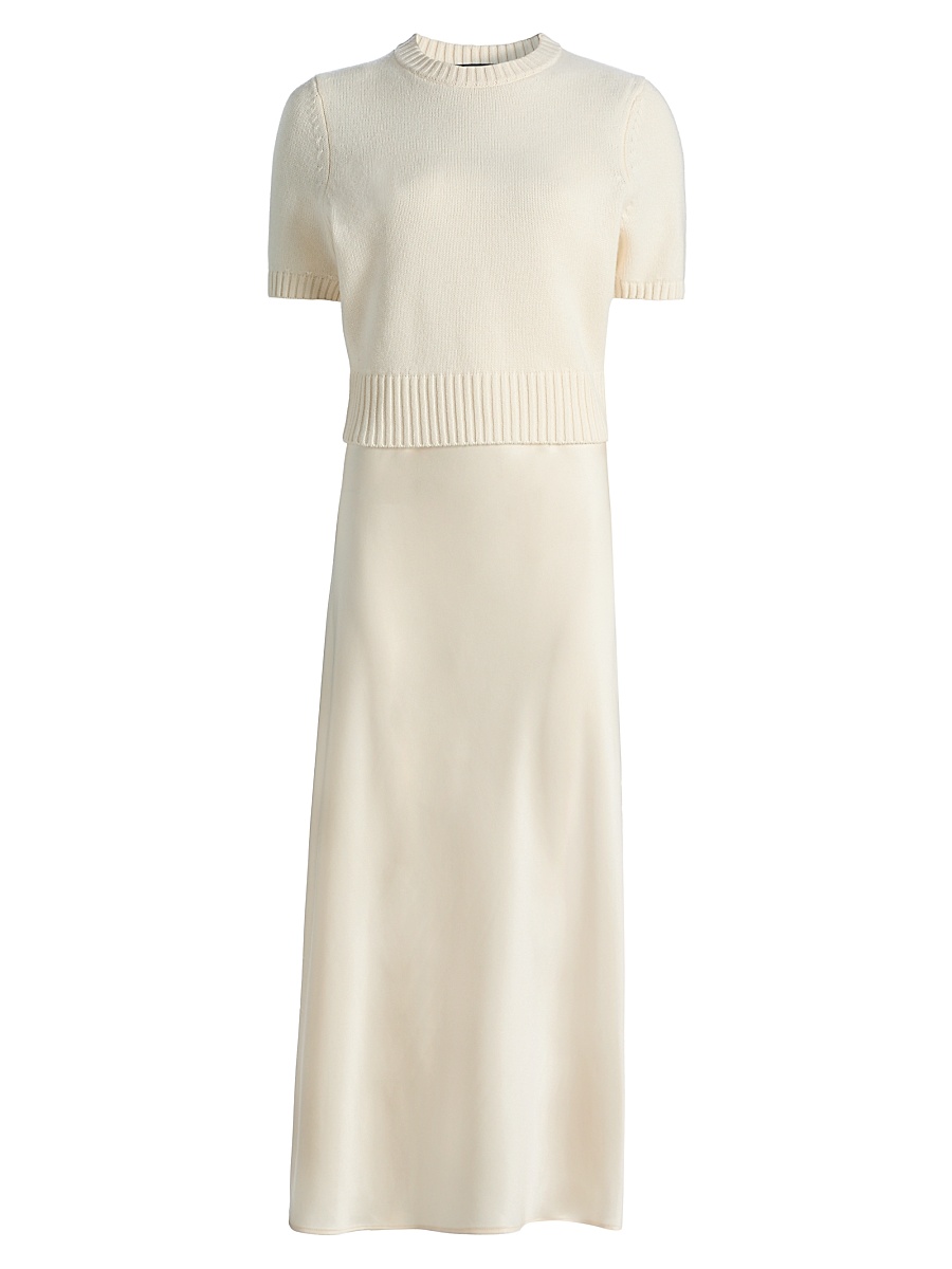 Women's Fleur Mixed-Media Midi-Dress - Ivory