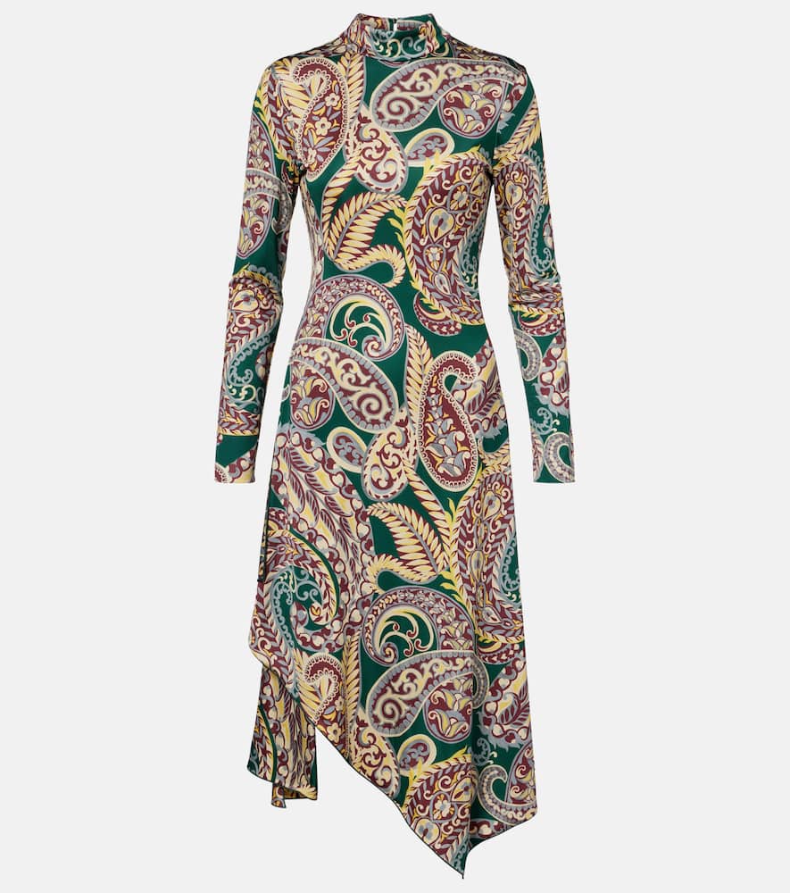 Paisley asymmetric midi dress