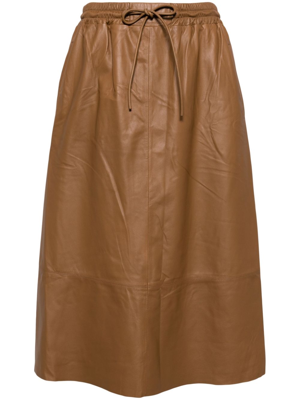 Elasticated-waistband leather skirt - Brown