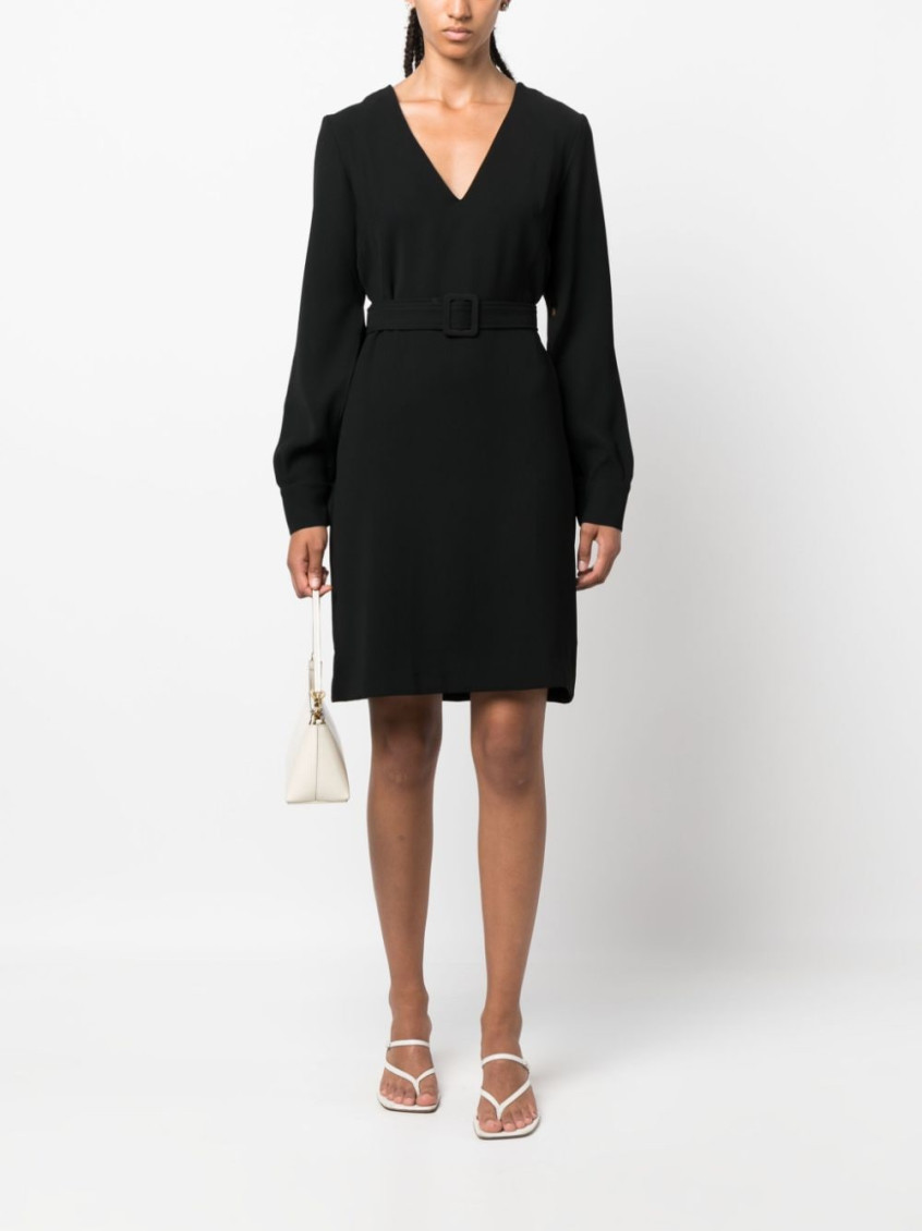 Black Belted V-neck Minidress
