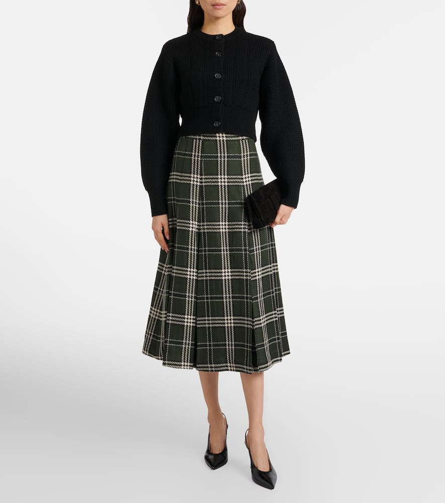 Kensie checked wool-blend midi skirt