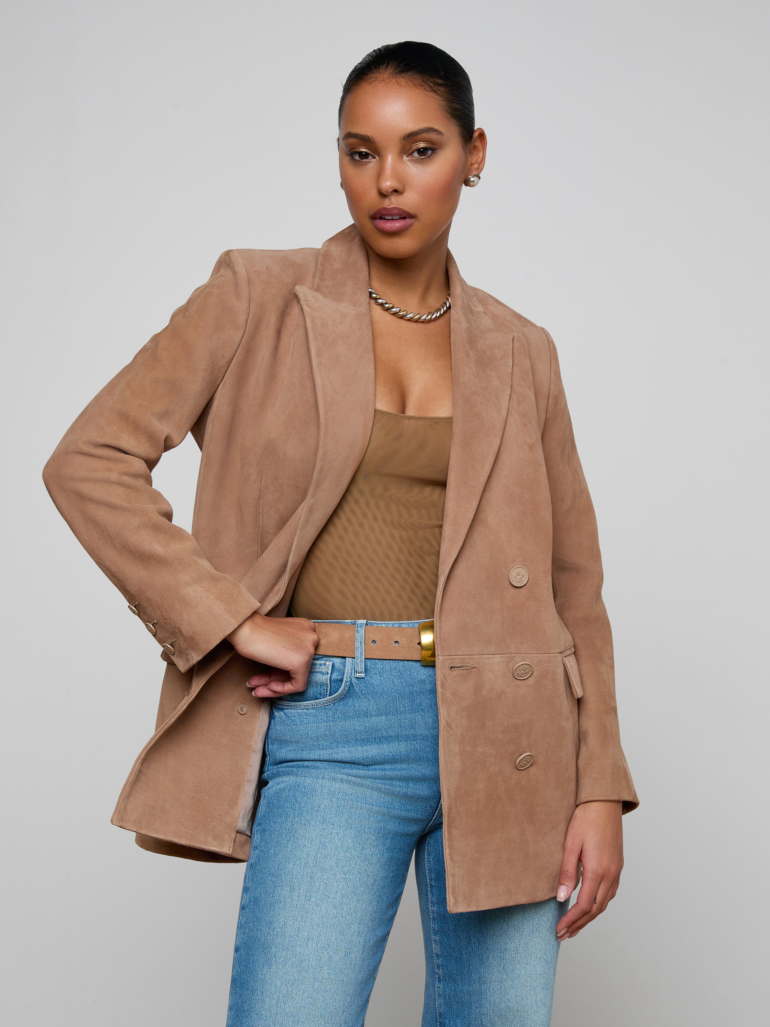 Aimee Oversized Suede Blazer In Cappuccino