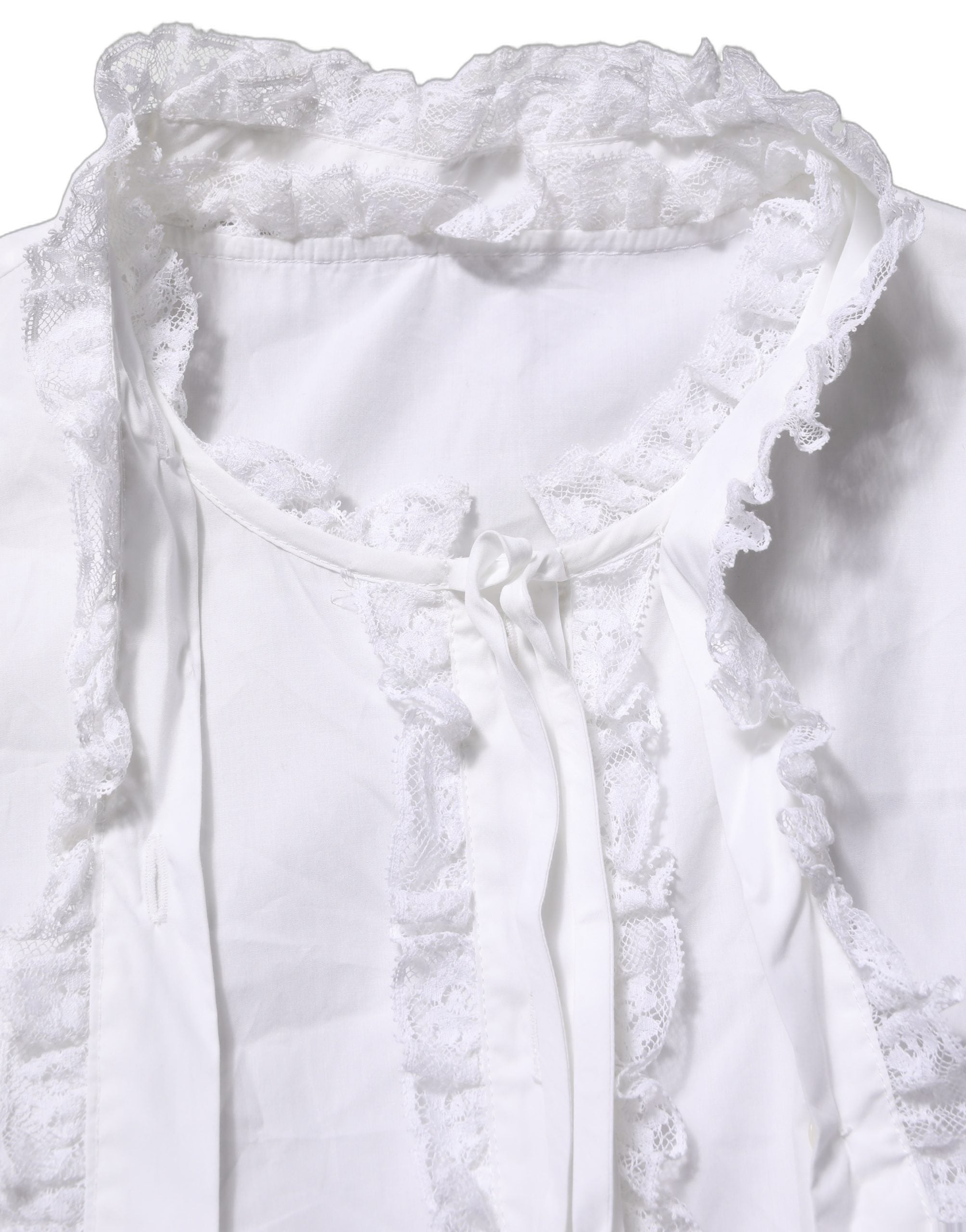 Ruffled Lace-Trimmed Blouse — White