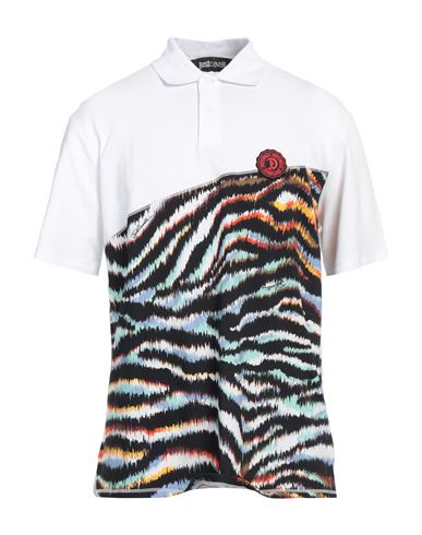 Just Cavalli Man Polo shirt White Size 3XL Cotton, Viscose, Polyamide, Elastane