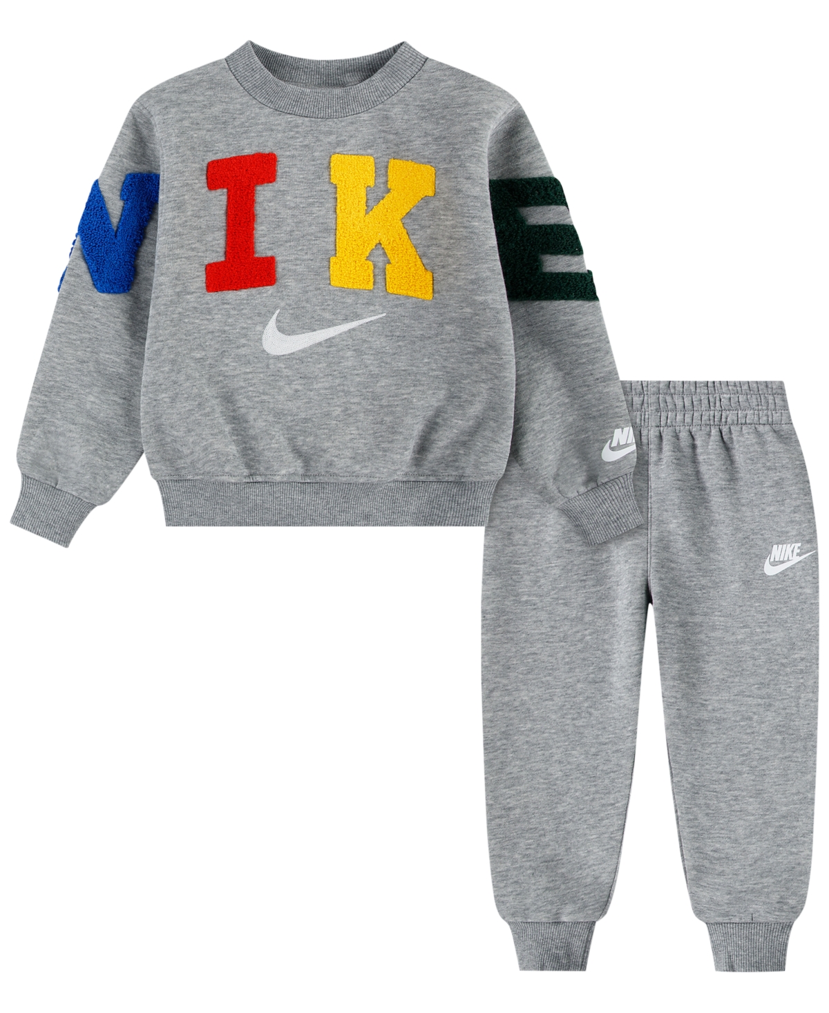 Boys' 4-7 Fleece Crew Sweatshirt and Joggers, 2-Piece Set - Dark Heather Gray