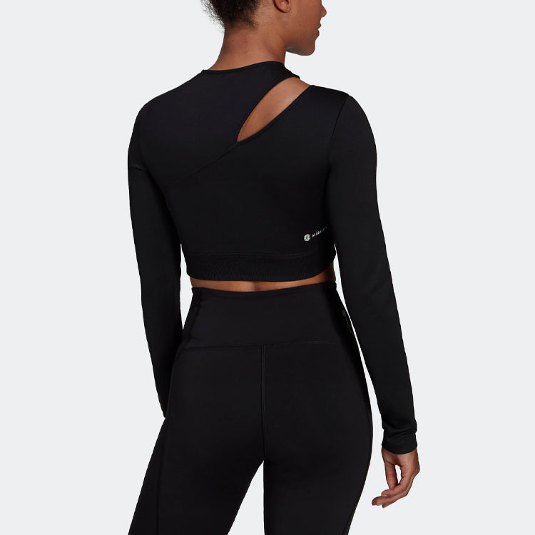 (WMNS) Solid Color Sports Gym Long Sleeves Black