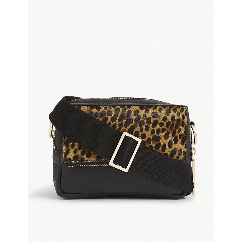 Whistles 여성 Womens Black Bibi Leopard-printed Crossbody bag 