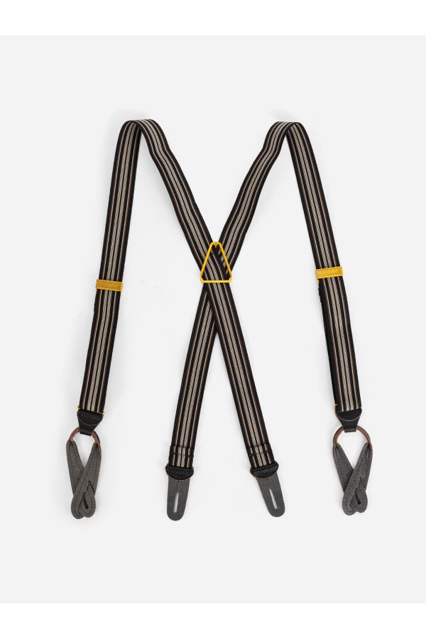 Striped Elastic Suspenders — Black