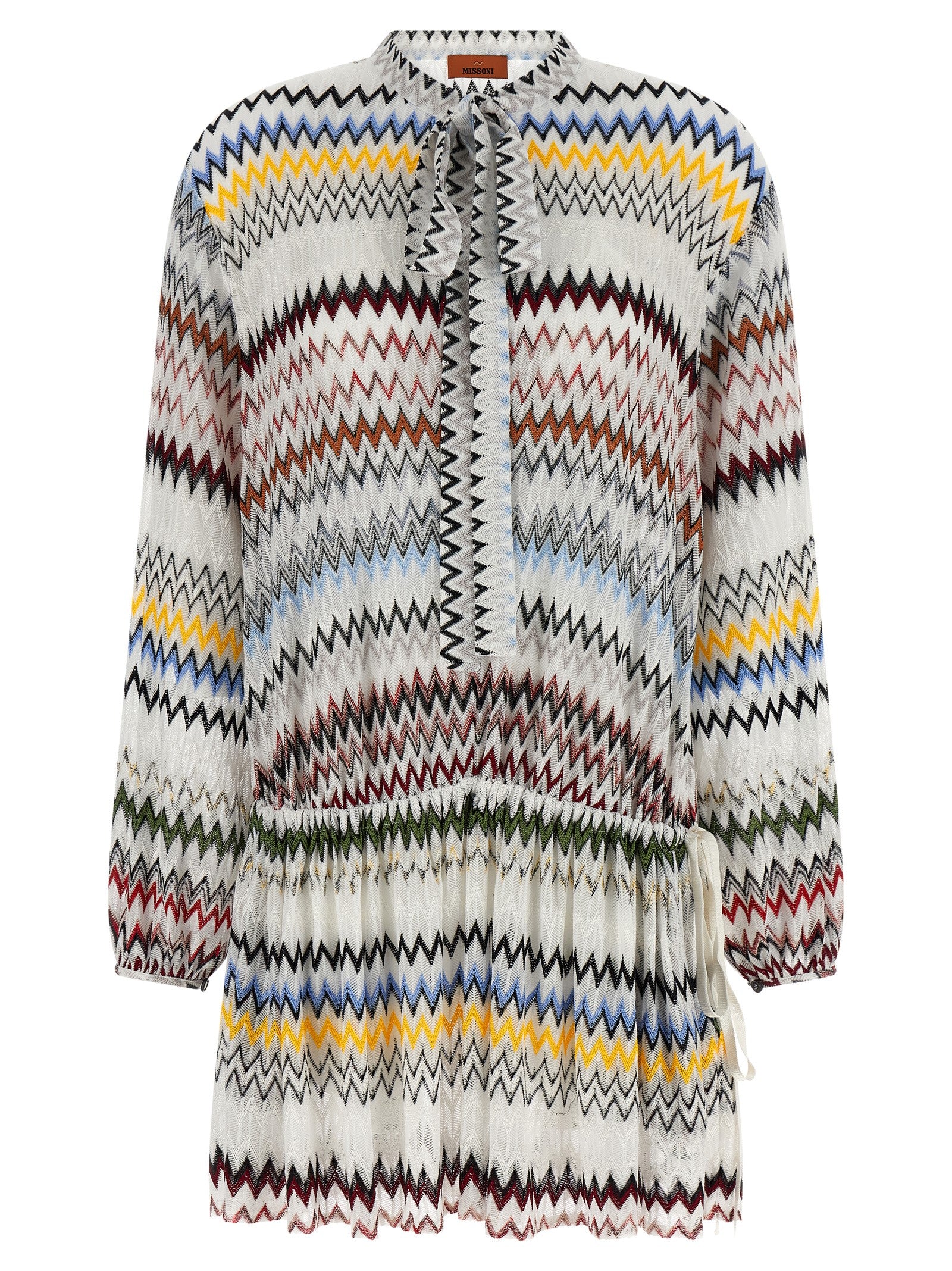 Micro Chevron Viscose Tunic Dress — White