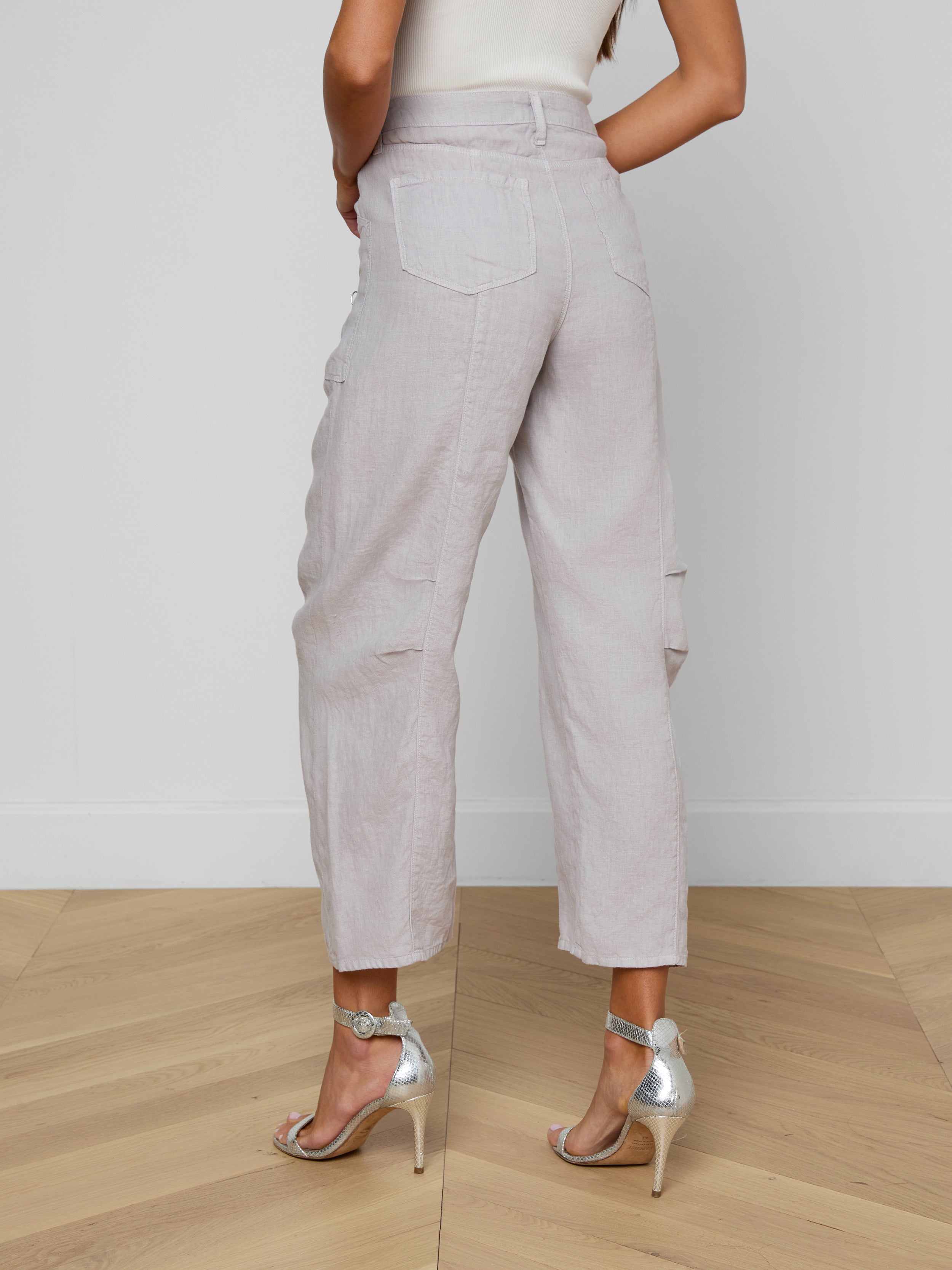 Cody Cropped Linen Pants In Light Pewter