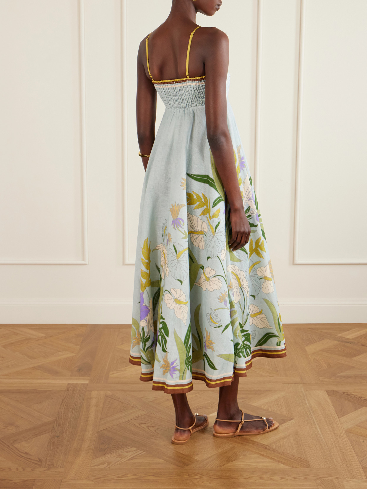 Alfie Floral-print Linen Midi Dress - Blue
