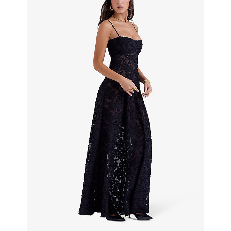 Womens Black Seren Corseted Floral-jacquard Woven Maxi Dress 