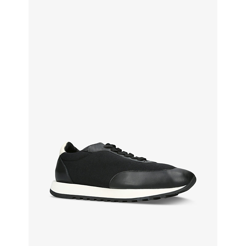 Womens Blk/white Owen Runner Panelled Leather and Suede Low-top Trainers