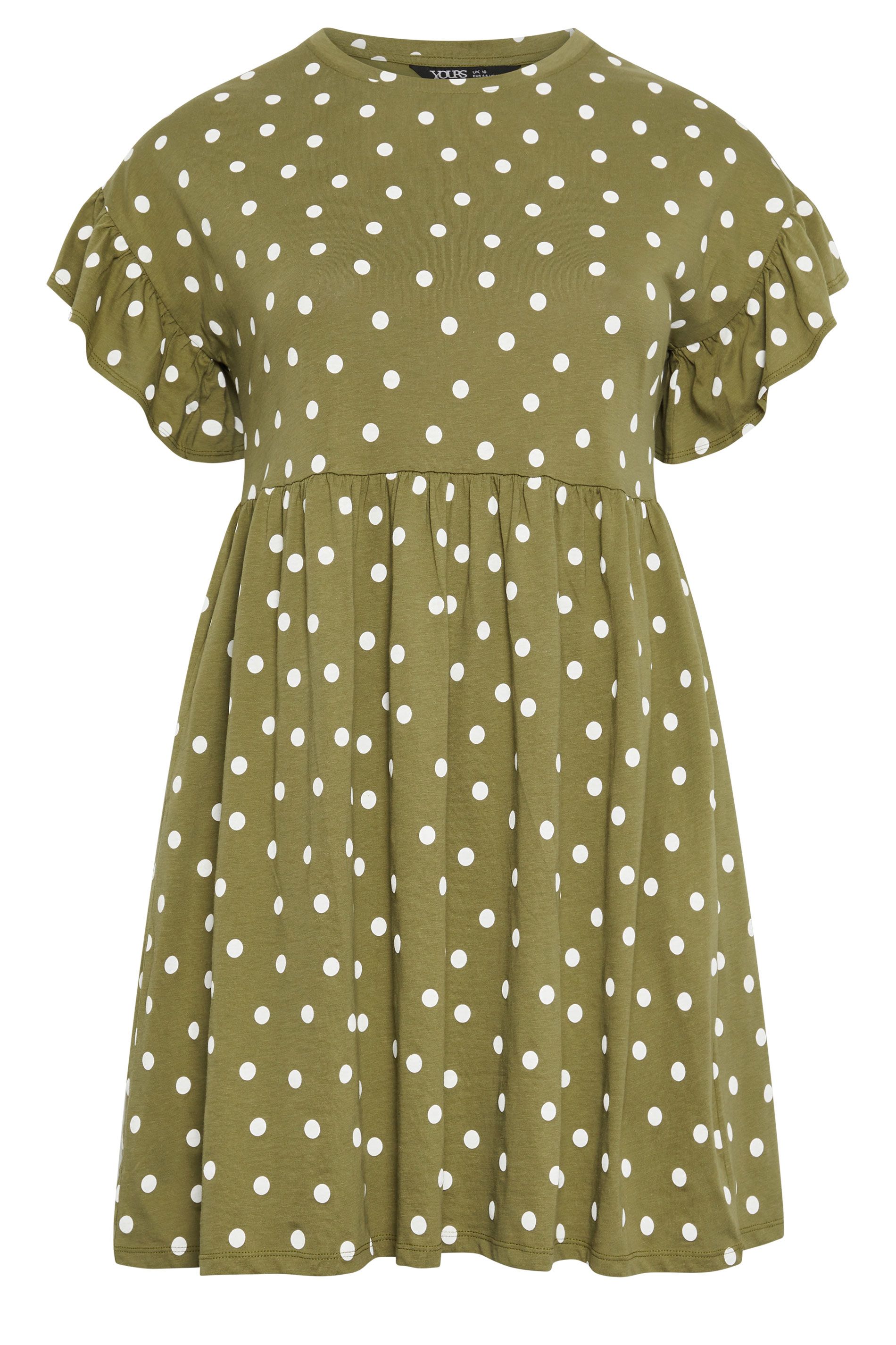 Yours Polka Dot Tunic Dress In Olive