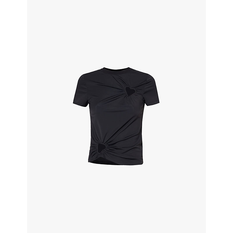 Womens Black Bowie Heart-shape Cut-out Stretch-woven Top