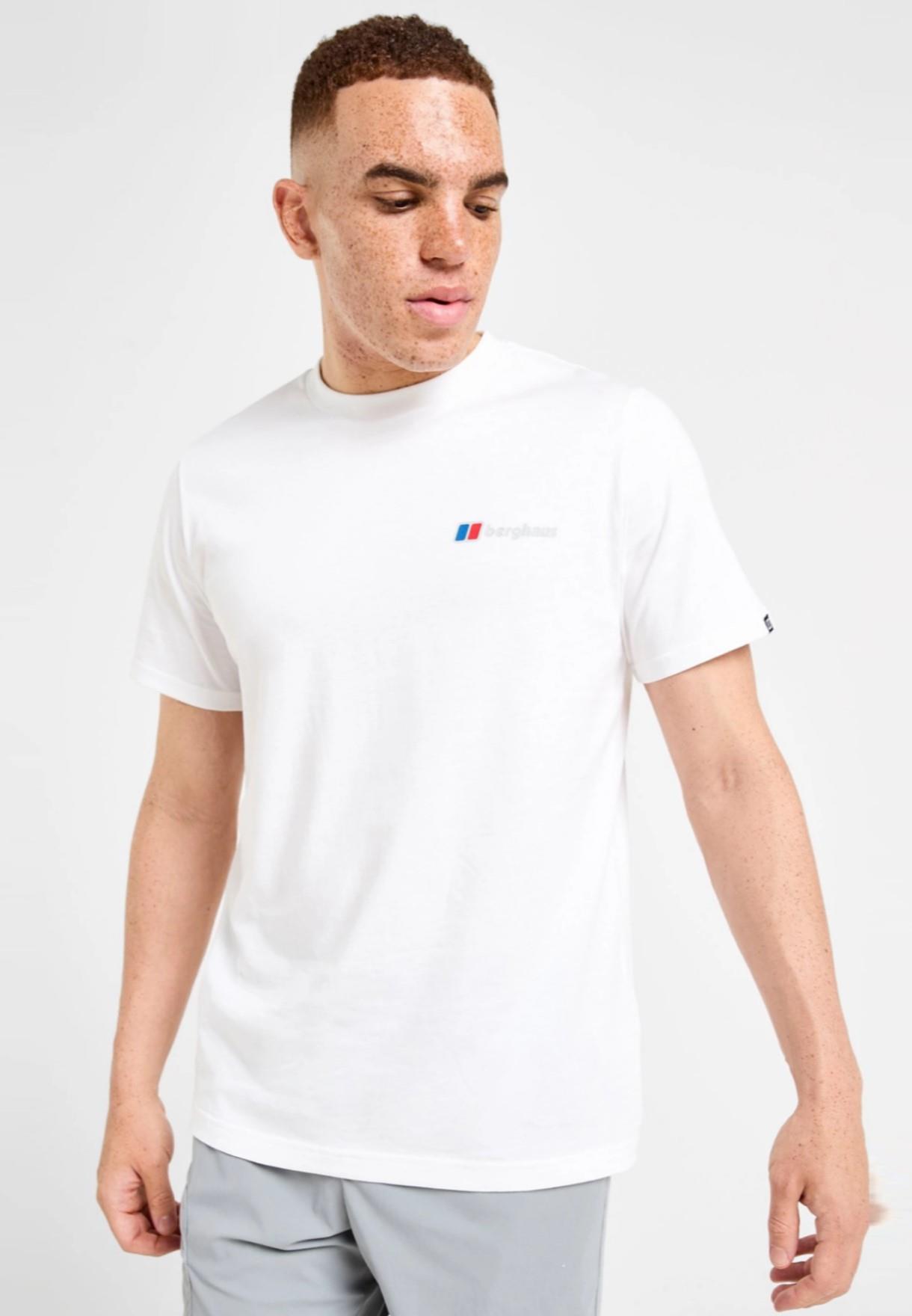 Berghaus Mens Threshold Peak T Shirt in White Blue Cotton - Large