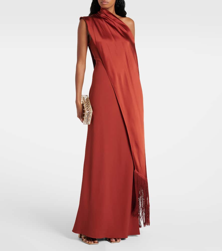 Berenson fringed one-shoulder gown