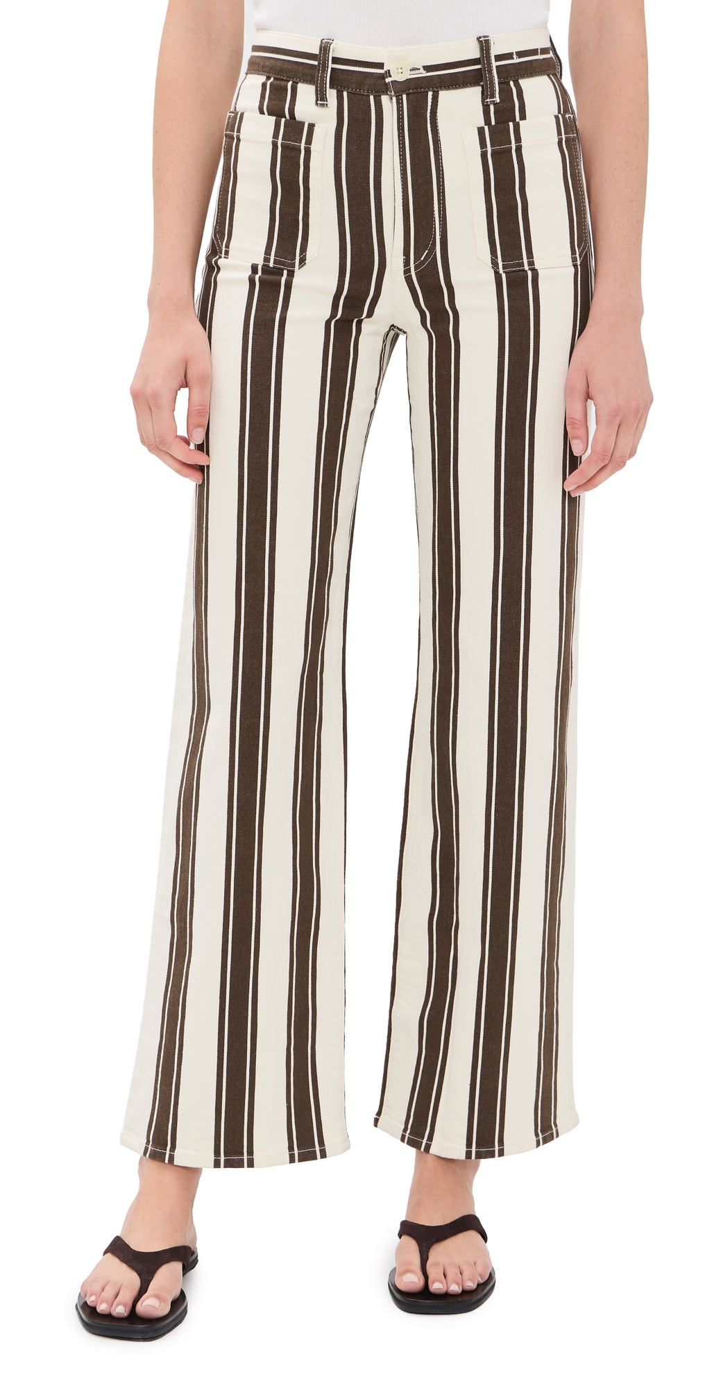 The Emmy Wide Leg Pants Ivory & Brown Stripe