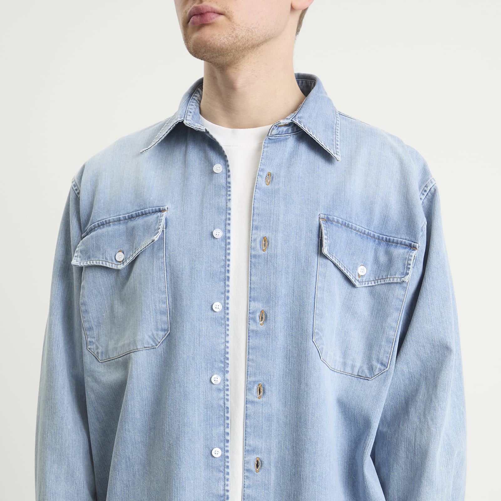Men's Washed Denim Utility Hugo Shirt in Bruce Wash