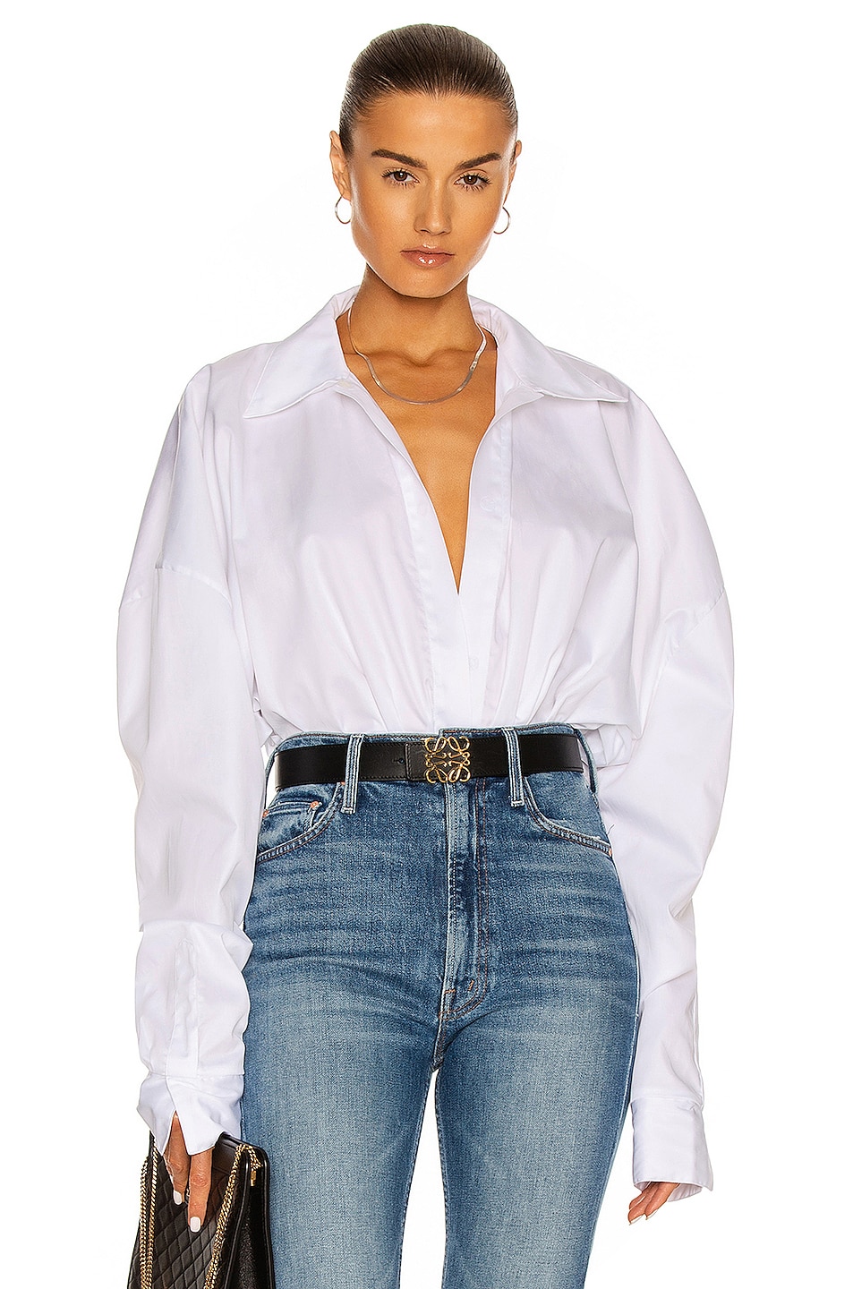 Norma Kamali Oversized Boyfriend Shirt Bodysuit in White. -  XS also in L, M