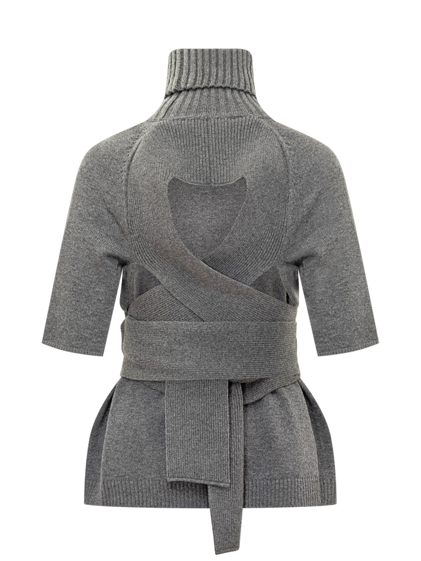 Grey Solid Turtle Neck Top
