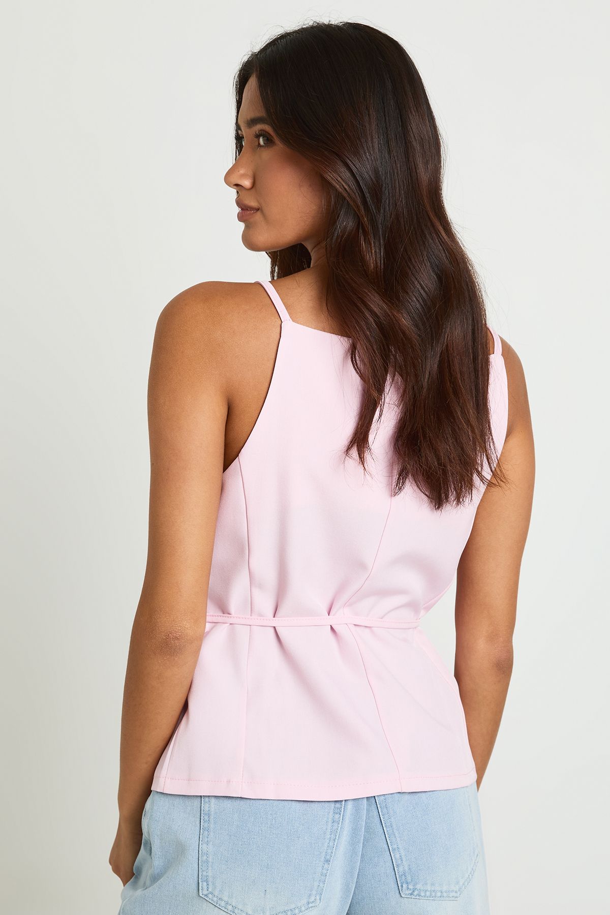 Boohoo Womens Belted Strappy Square Neck Waistcoat - Light Pink