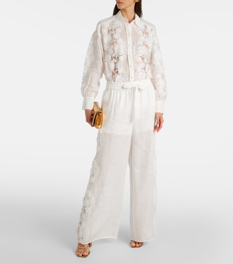 Zimmermann Halliday lace-trimmed linen wide-leg pants