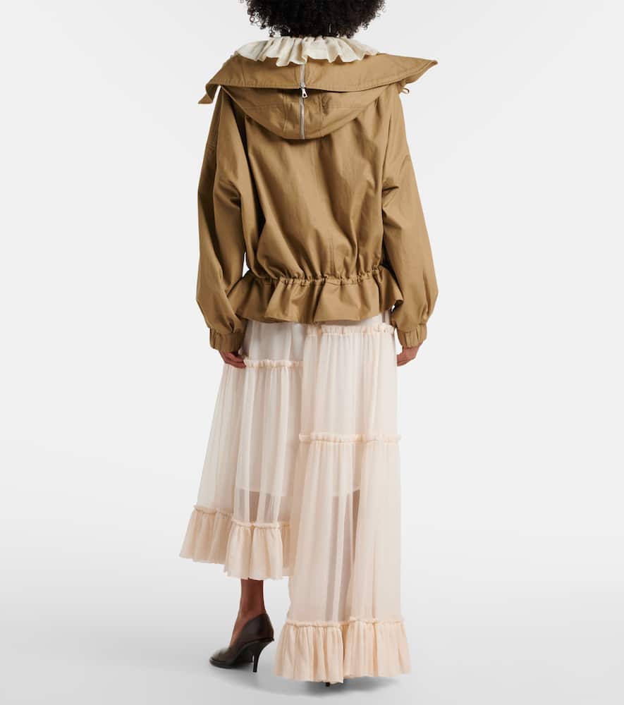 Ruffled asymmetric silk maxi skirt