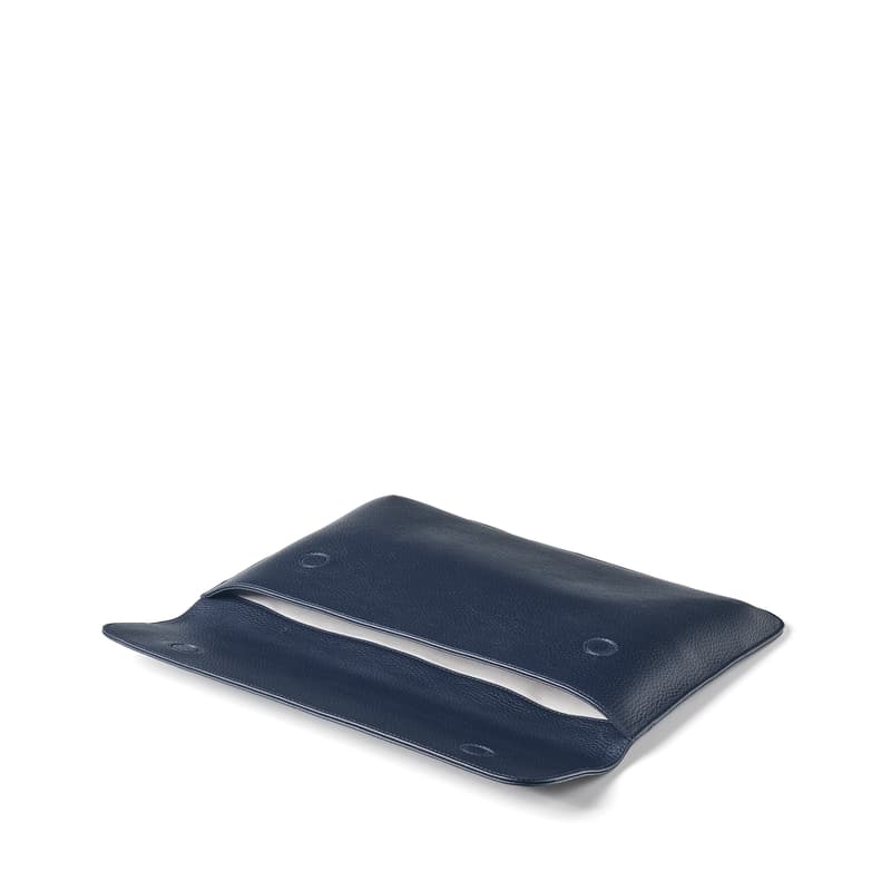 Leather Laptop Case in Navy Pebble