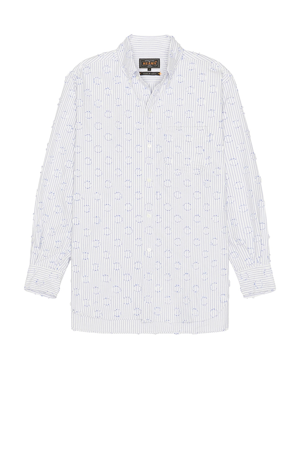 Beams Plus B.D. Classic-Fit Burnout Dot Candy Stripe in Blue Stripe - Blue. XL also in