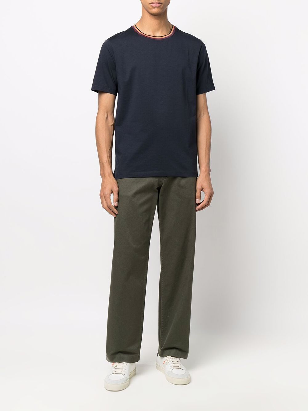 Stripe-trim organic cotton T-shirt