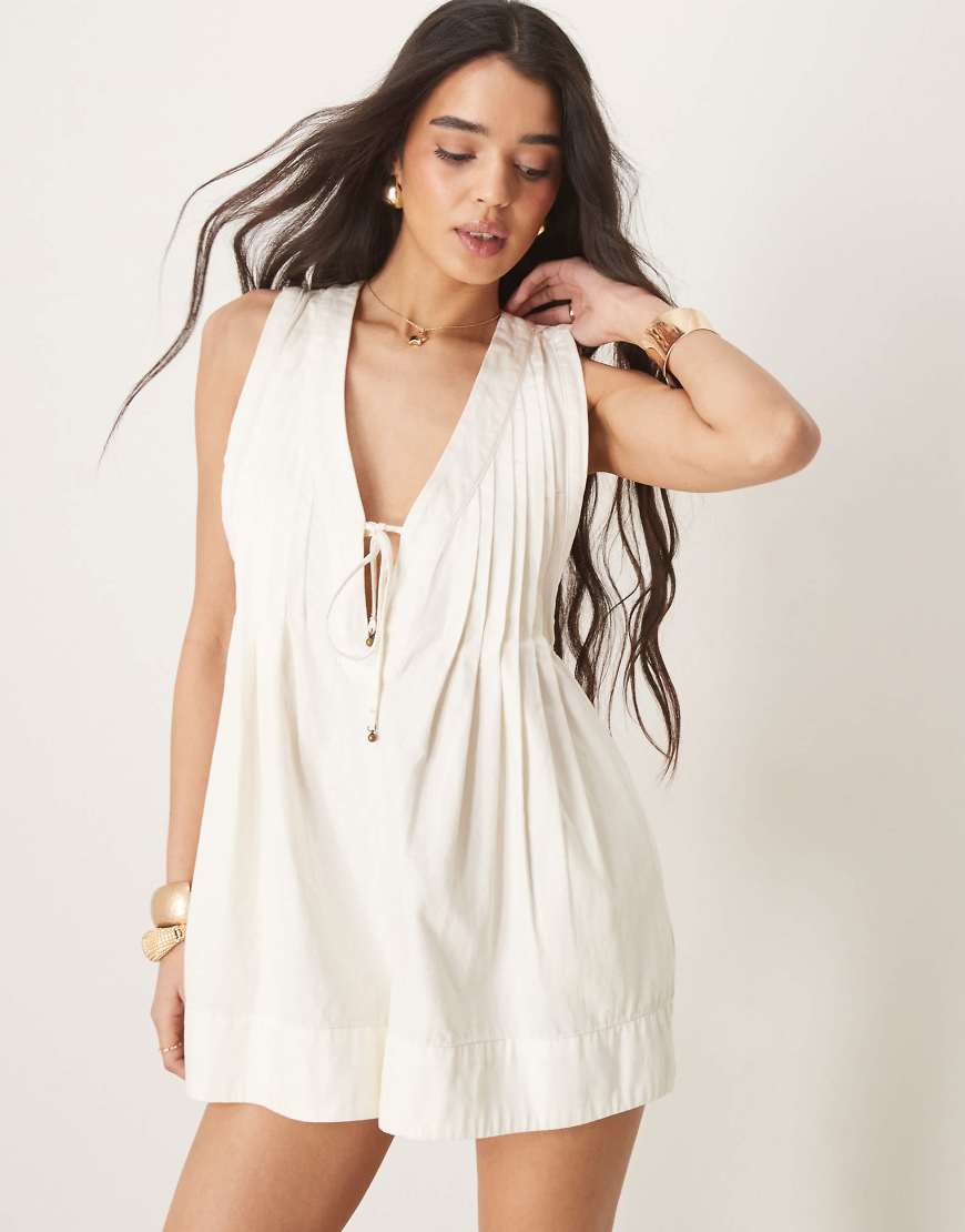 Free People webster tie-front romper in washed ecru-White