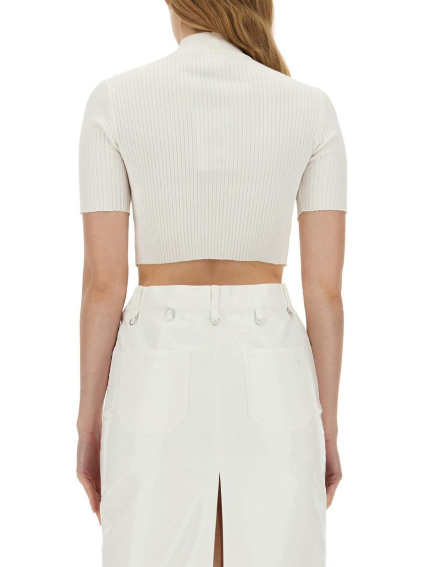 White Solid Mock Collar Top