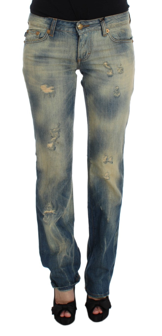 Distressed Blue Wash Cotton Jeans — Blue