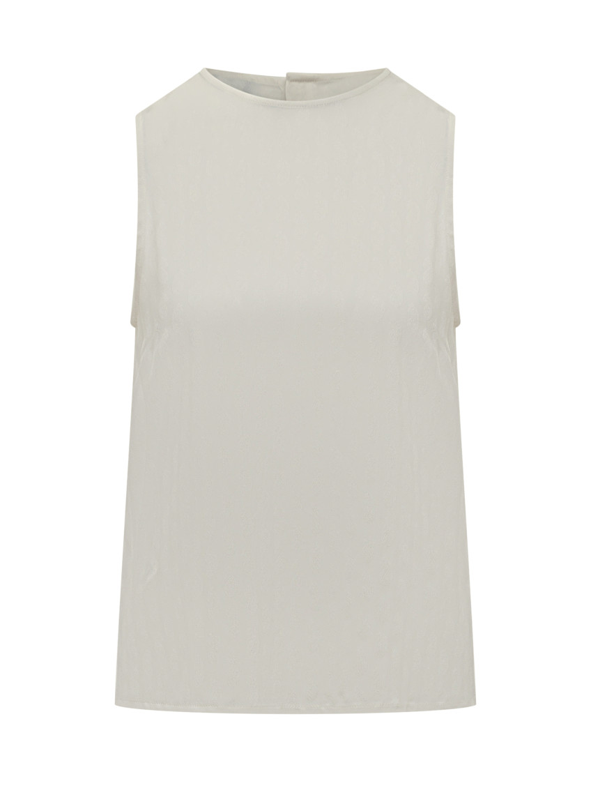 White Jacquard Round Neck Top