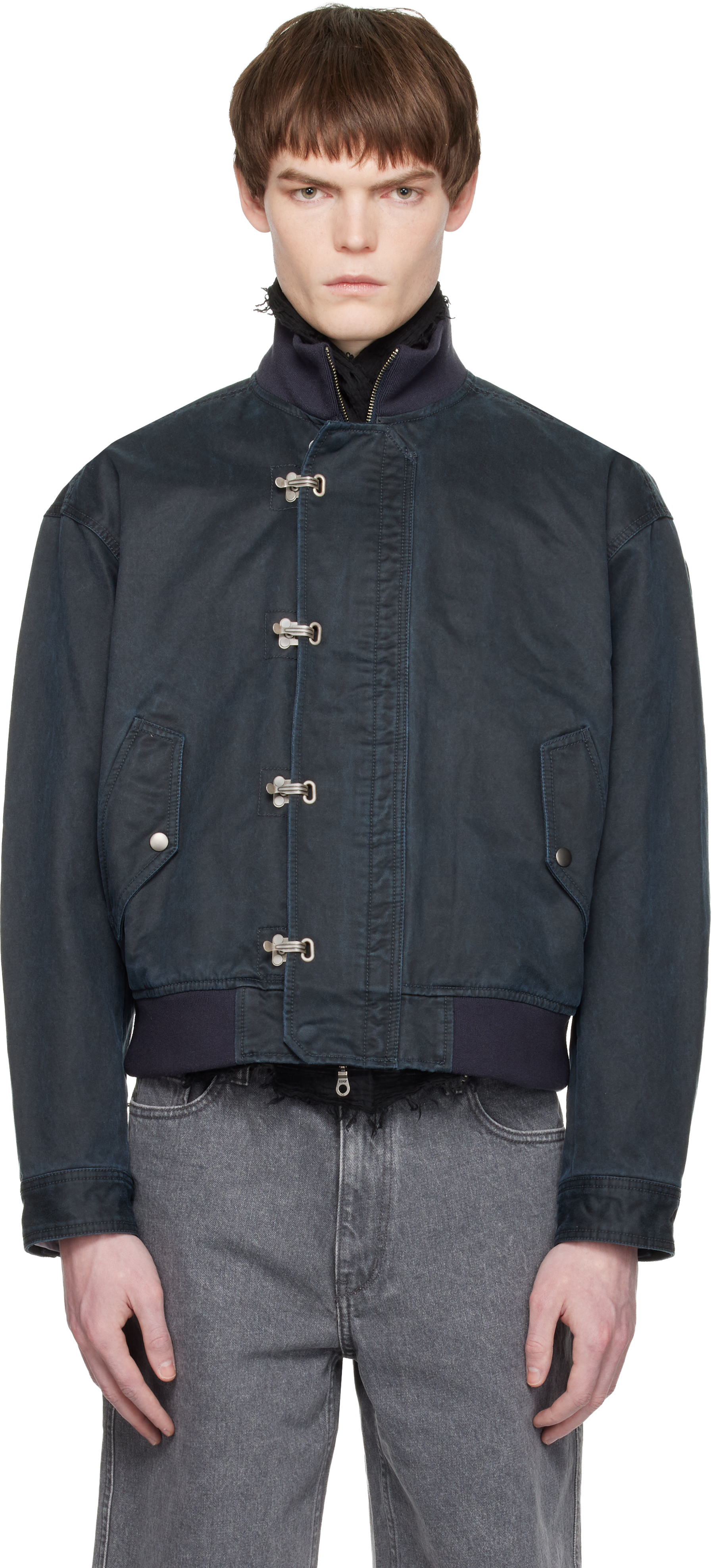 Navy Washed Deck Hook Lip Bomber Jacket