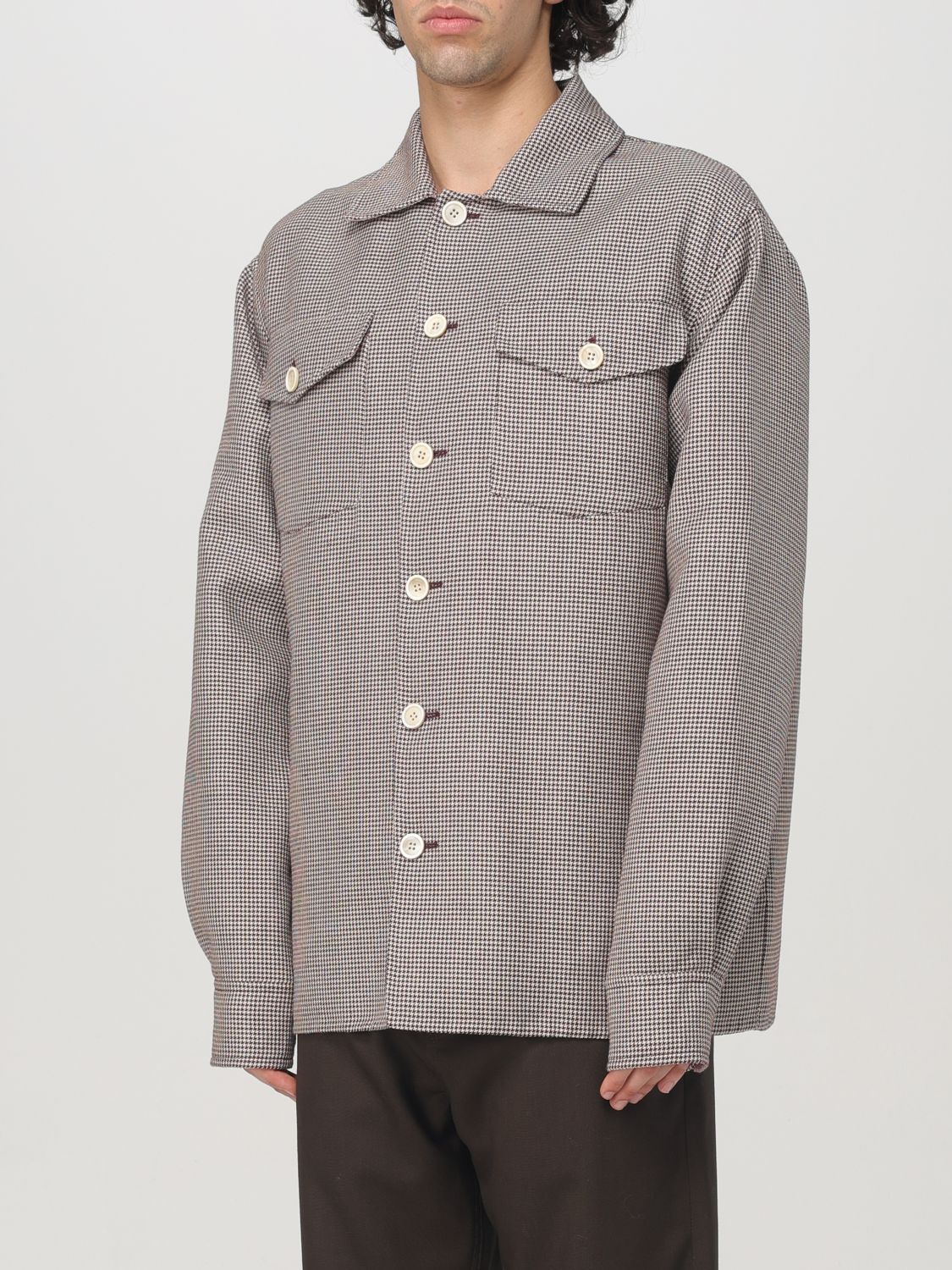 Houndstooth-print flap-pocket shirt - Blue