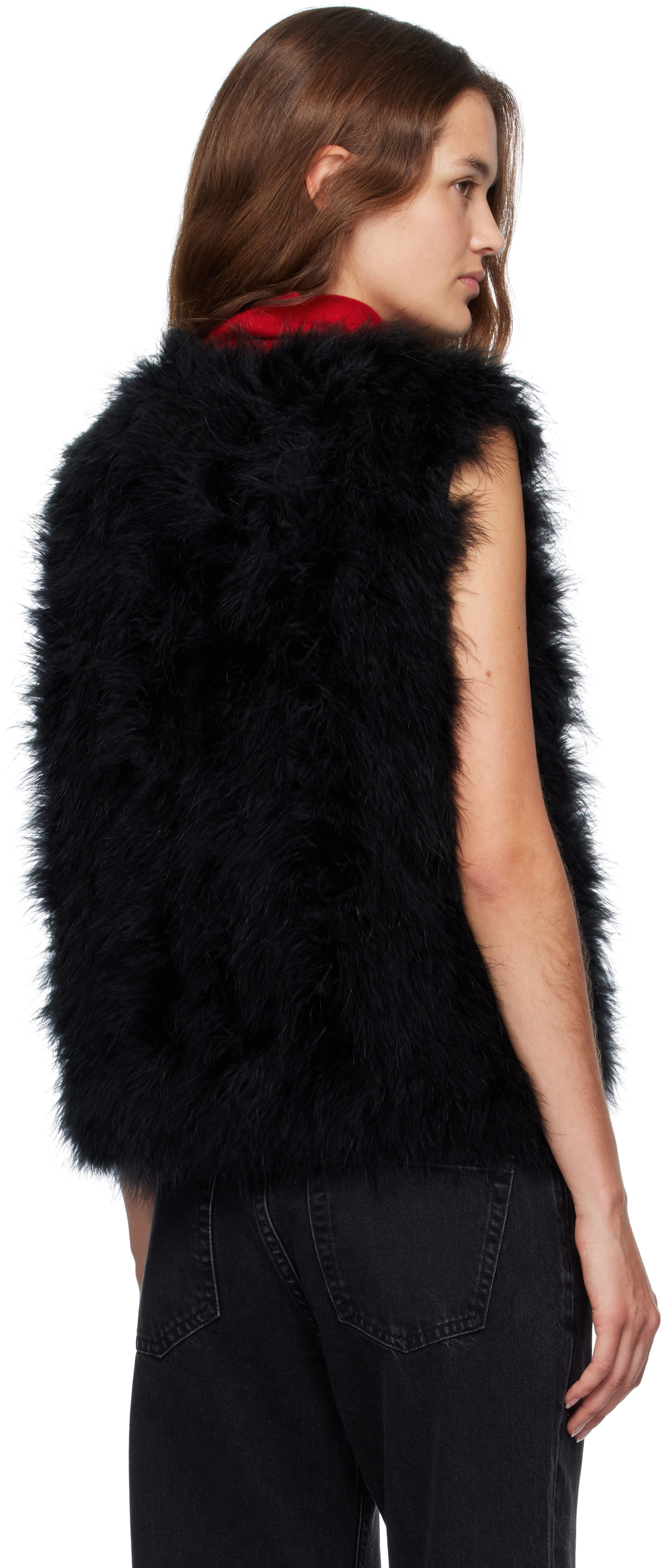 Black Cropped Feather Vest