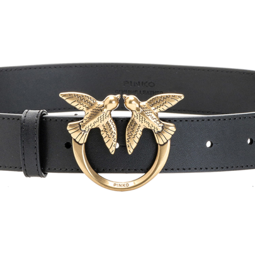 Logo-plaque leather belt