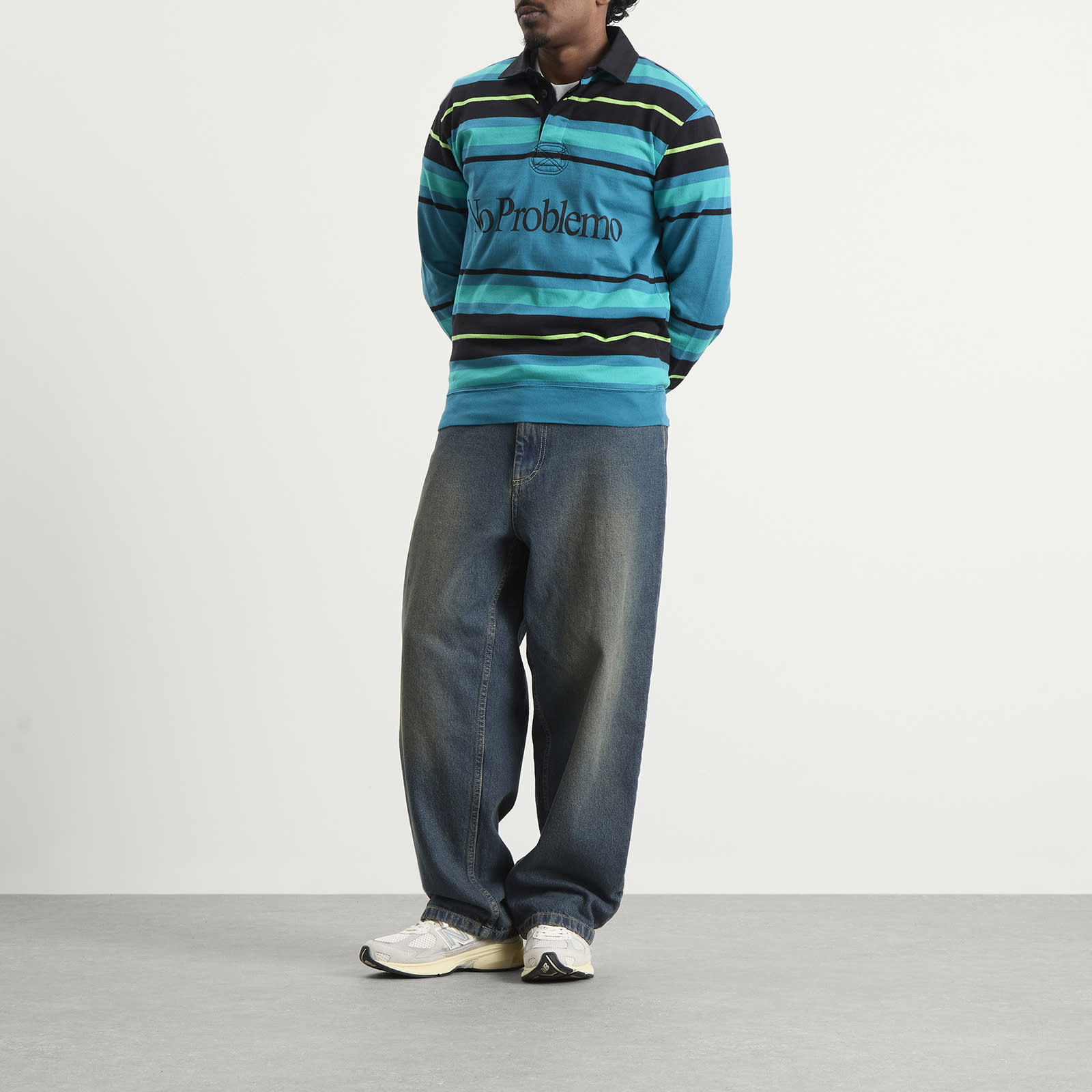 Men's Striped Rugby Shirt in Aqua