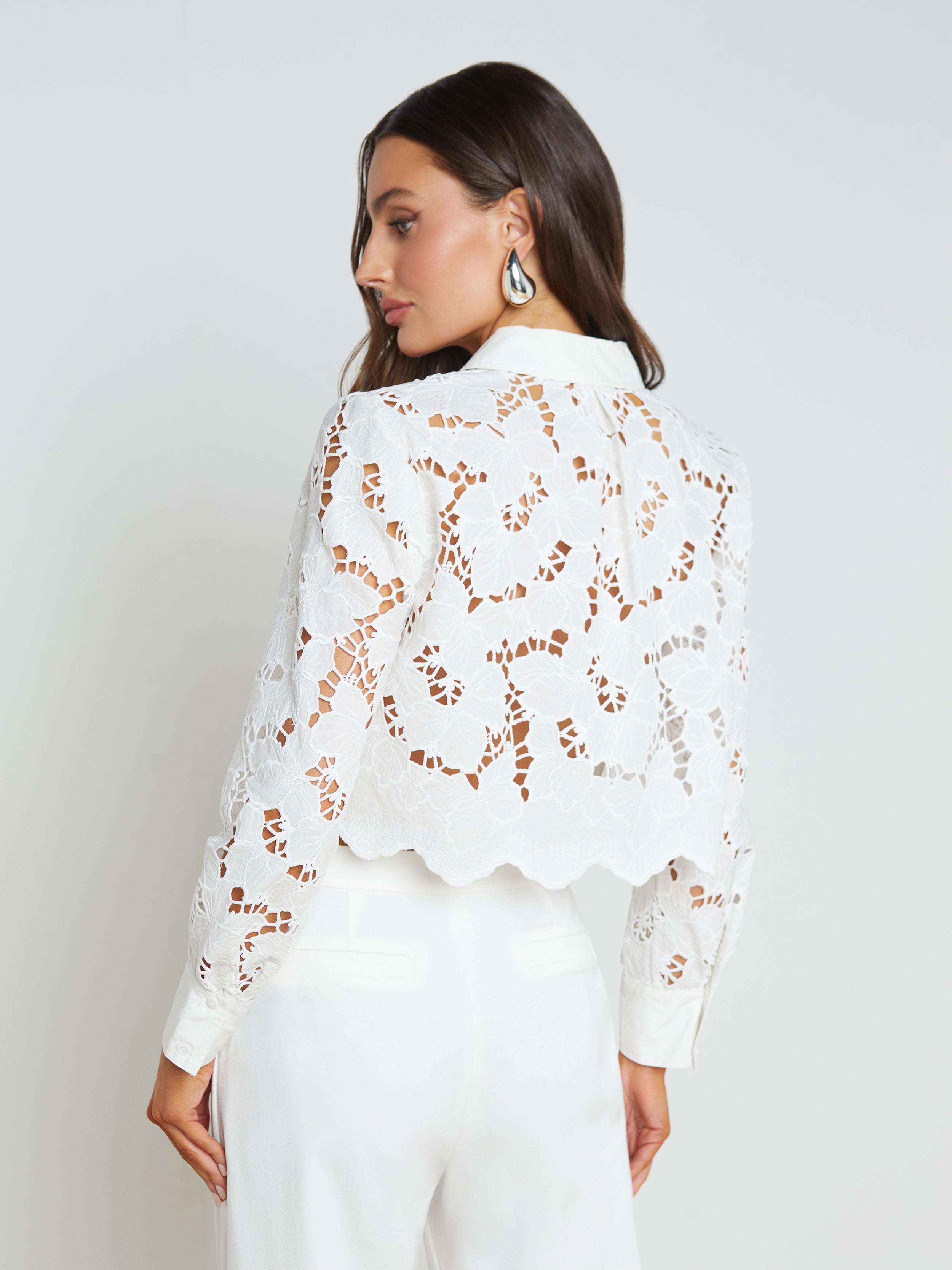 Seychelle Lace Cropped Blouse Top In White