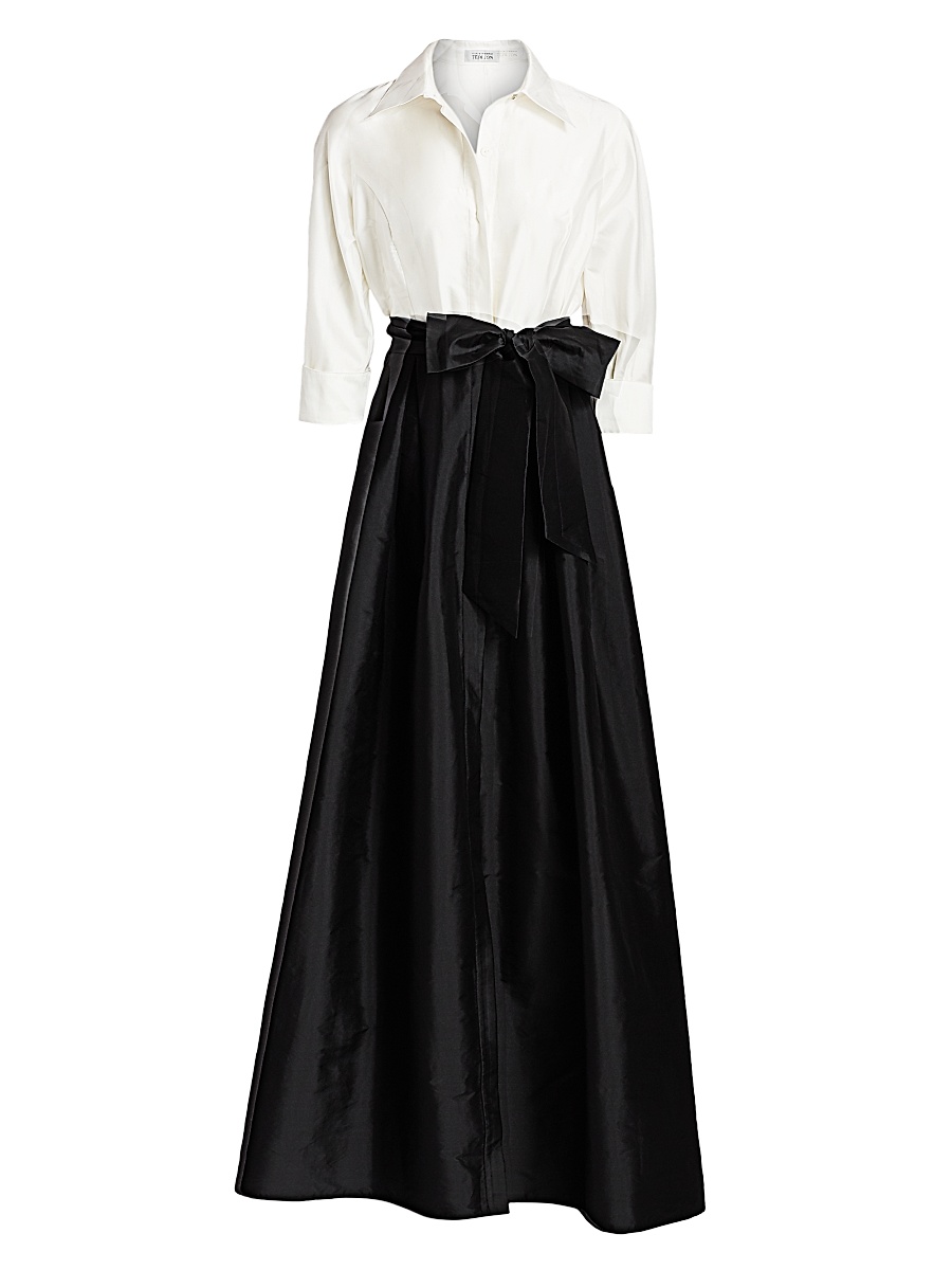 Women's Collared Taffeta Ball Gown - Black White