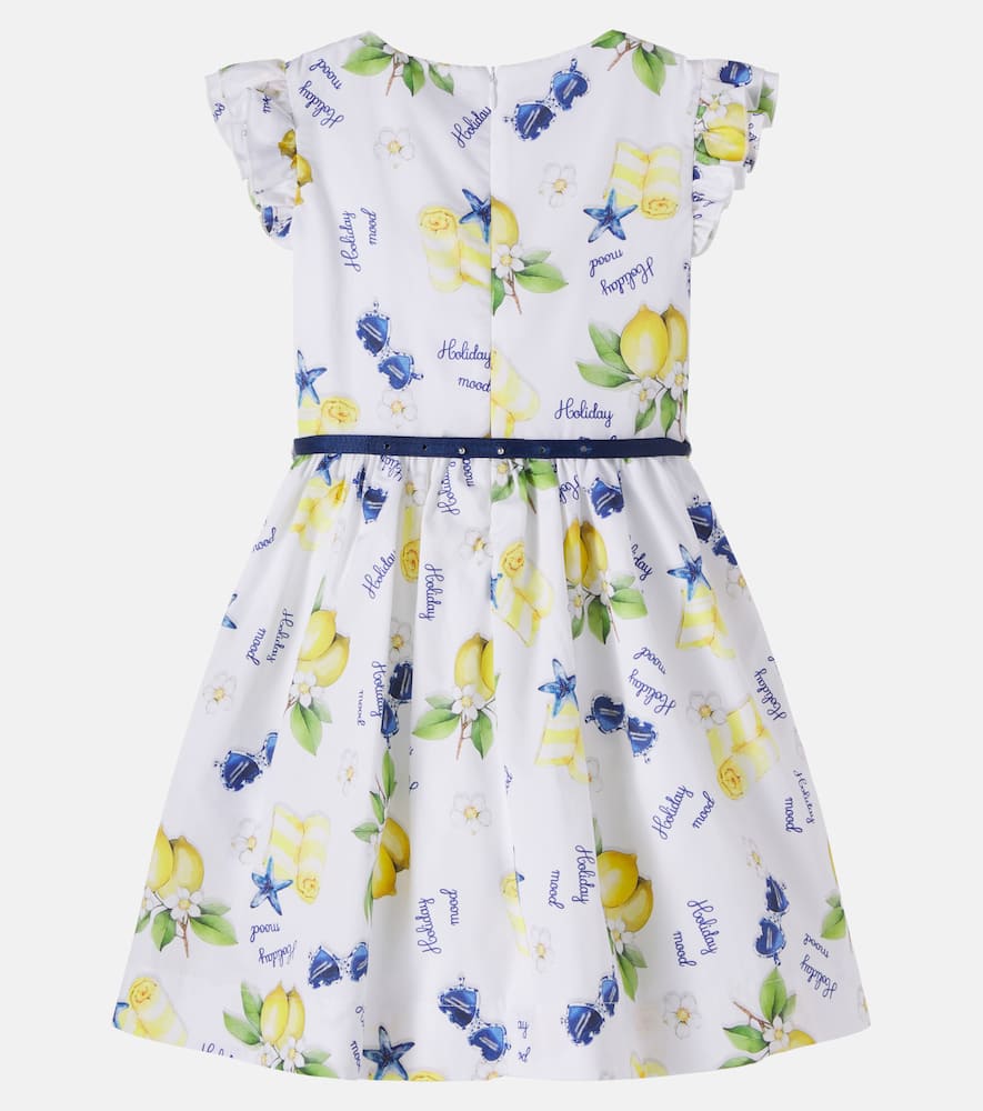 Belted printed ruffled cotton dress