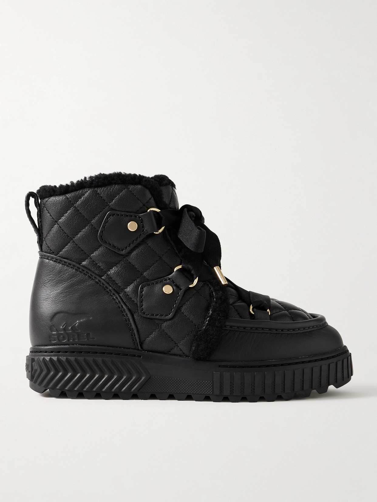 One Alpine Lux Fleece-lined Quilted Leather Ankle Boots - Black